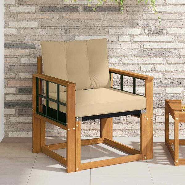 vidaXL Външен диван Солидно акациево дърво и текстилена Естествен