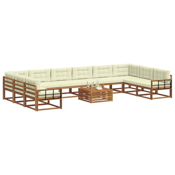 vidaXL Комплект дивани за открито 11 pcs Натурален и Крема