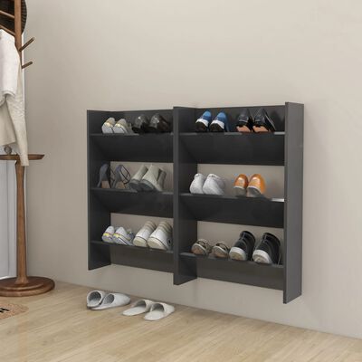 vidaXL Стенни шкафове за обувки, 2 бр, сиво, 60x18x90 см, ПДЧ