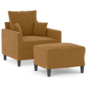 vidaXL Кресло с табуретка, кафяво, 60 см, кадифе