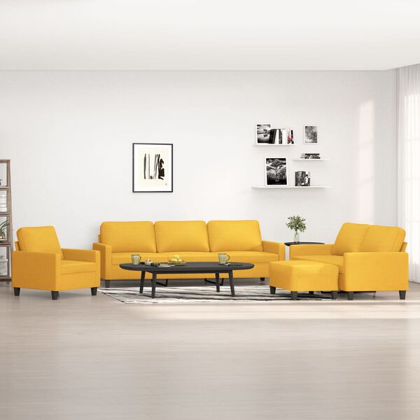 vidaXL Комплект дивани от 4 части с възглавници, светложълт, плат