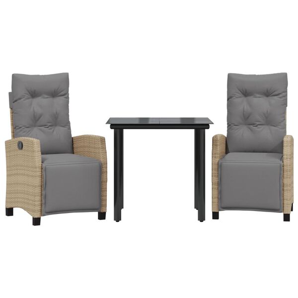 vidaXL Градински комплект с възглавници 3 части бежов микс полиратан