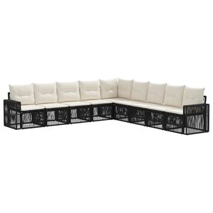 vidaXL Градински Софа Комплект 9 pcs Черно и кремаво бяло полиратан