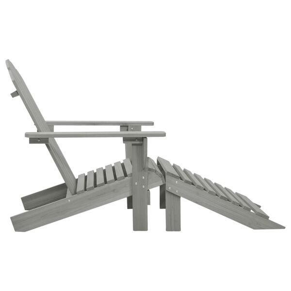 vidaXL Градински стол с табуретка, дърво, сив