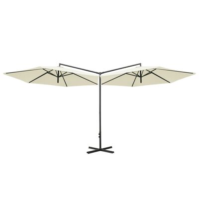 vidaXL Двоен чадър със стоманен прът, пясъчен, 600 см