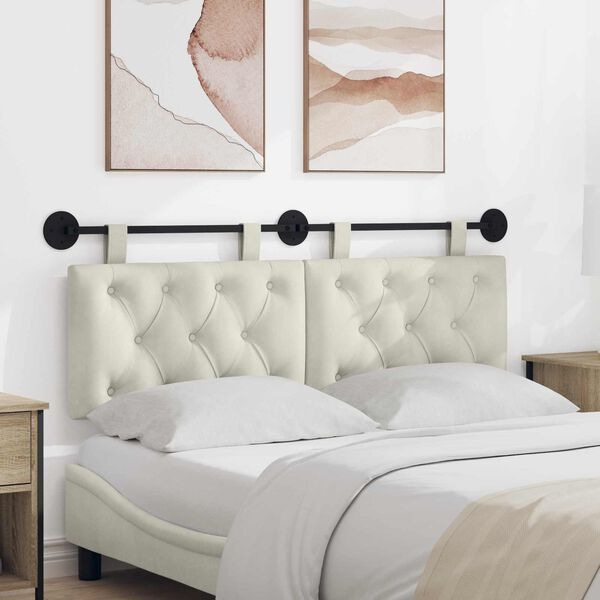 vidaXL Висяща табла Монтиране на стена Крем 130 x 55 x 7 см Кадифе