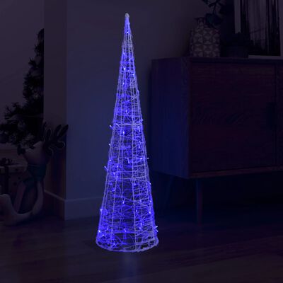 vidaXL Акрилна декоративна пирамида LED светещ конус син 120 см