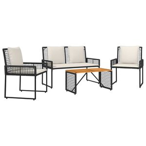 vidaXL Комплект за външни мебели 4 pcs Черно и кремаво бяло