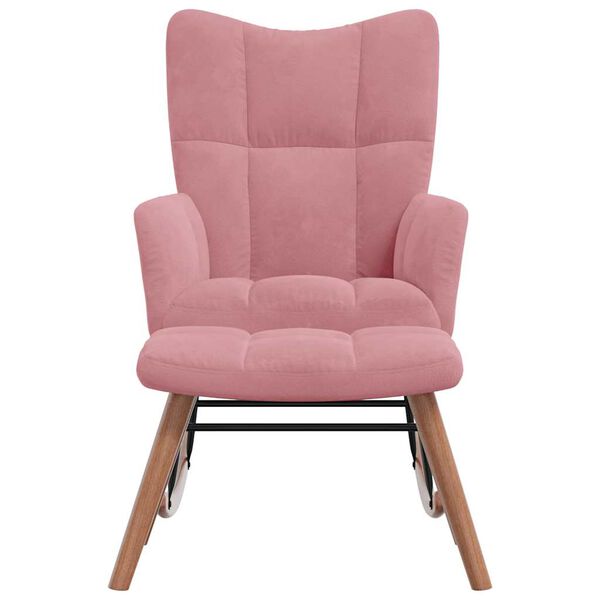 vidaXL Люлеещ се стол с табуретка, розов, кадифе