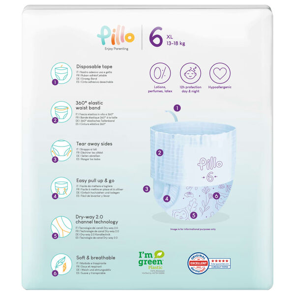 Pillo Бебешки пелени гащички, 92 бр, размер 6 (13-18 кг)