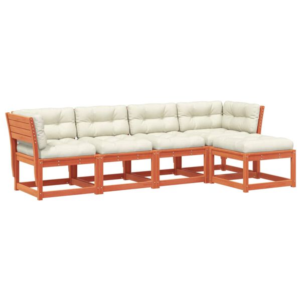 vidaXL Градински комплект с възглавници, 5 части, восъчнокафяв