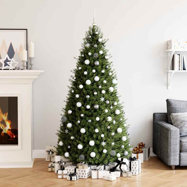 vidaXL Комплект коледни топки от 111 части, бяло и сиво, полистирен