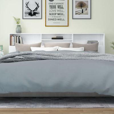 vidaXL Табла за легло тип шкаф, бял гланц, 220x19x103,5 см
