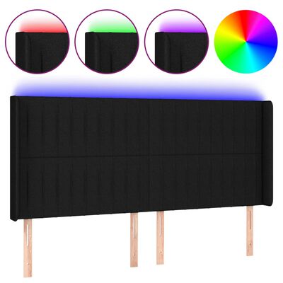 vidaXL LED горна табла за легло, черна, 203x16x118/128 см, плат