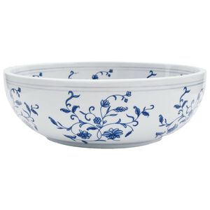 vidaXL Мивка за плот, бяло и синьо, кръгла, &Phi;41x14 см, керамика