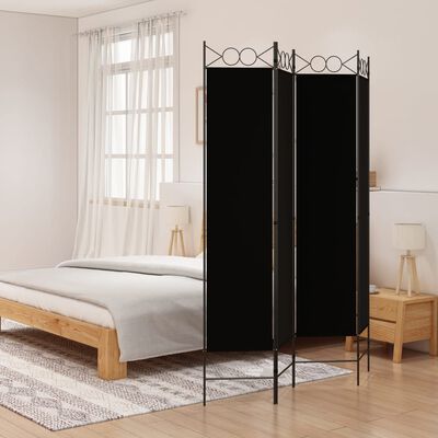 vidaXL Параван за стая, 4 панела, черен, 160x200 см, плат