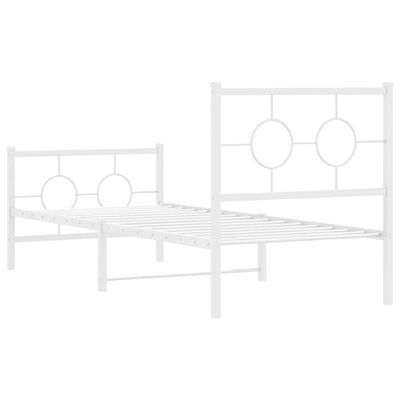 vidaXL Метална рамка за легло с горна и долна табла, бяла, 75x190 см