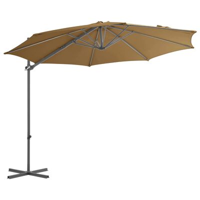 vidaXL Градински чадър чупещо рамо и стоманен прът 300 см таупе