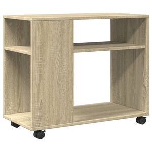 vidaXL Странична маса с колела дъб сонома 70x35x60 см инженерно дърво