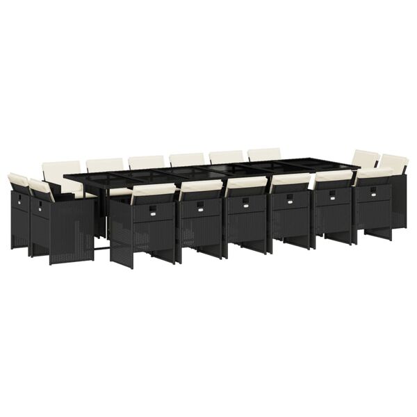 vidaXL Градински комплект с възглавници 17 части полиратан черен