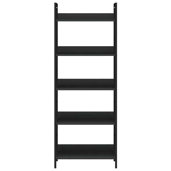 vidaXL Библиотека с 5 рафта, черна, 60x27,6x158,5 см, инженерно дърво