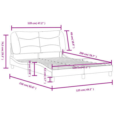 vidaXL Рамка за легло с табла, кремава, 120x200 см плат