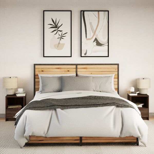 vidaXL Нощни шкафчета с LED, 2 бр, Кафяв дъб, инженерно дърво