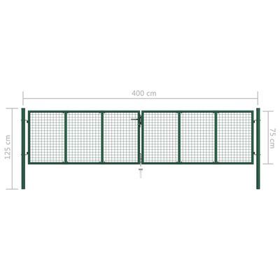 vidaXL Мрежеста градинска порта, стомана, 400x75 см, зелена