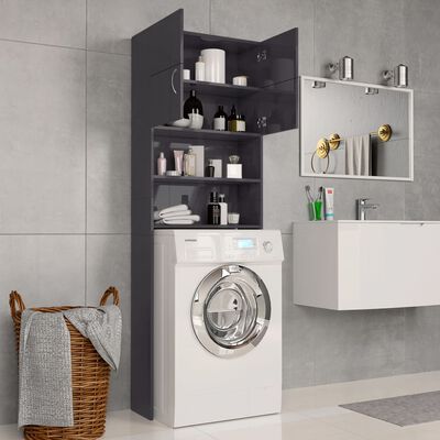 vidaXL Шкаф за пералня, сив гланц, 64x25,5x190 см