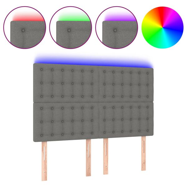 vidaXL LED горна табла за легло, тъмносива, 144x5x118/128 см, плат