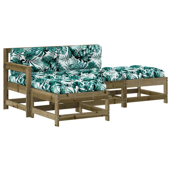 vidaXL Градински лаундж комплект 4 части с възглавници импрегниран бор