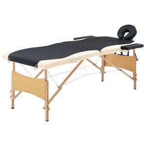 vidaXL Сгъваема масажна кушетка, 2 зони, дърво, черно и бежово