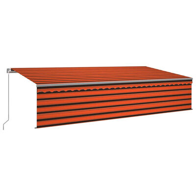 vidaXL Автоматично прибиращ се сенник с щора, 6x3 м, оранжево и кафяво