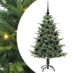 vidaXL Изкуствена светена коледна елха с комплект топки Зелено 120 cm