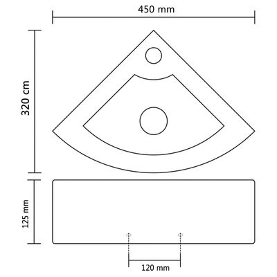 vidaXL Мивка с преливник, 45x32x12,5 см, керамична, черна