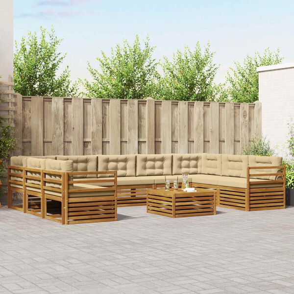 vidaXL Комплект дивани за открито 10 pcs Натурален и Бежов