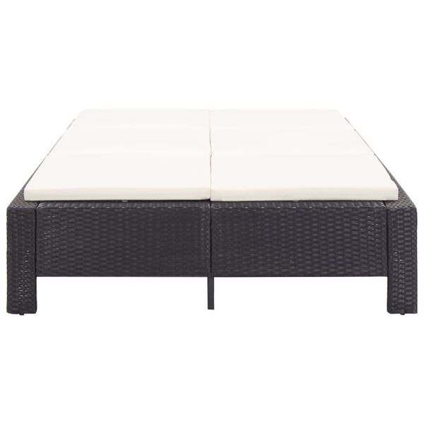 vidaXL Шезлонг с шалте за двама, черен полиратан