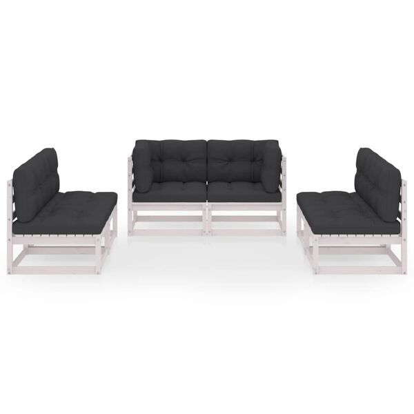 vidaXL Градински лаундж комплект, 6 части, с възглавници, бор масив