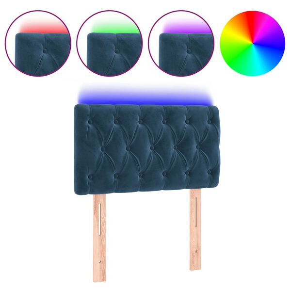 vidaXL LED Горна табла за легло, тъмносиня, 80x7x78/88 см, кадифе