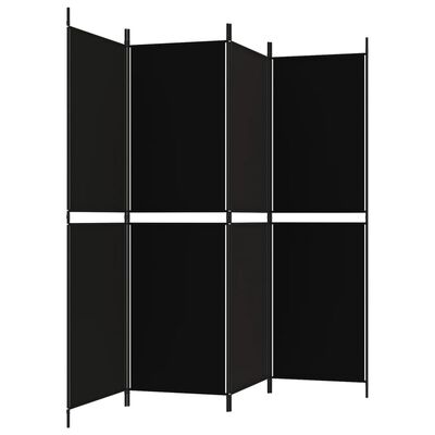 vidaXL Параван за стая, 4 панела, черен, 200x180 cм, плат