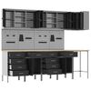 vidaXL Комплект работни шкафове с чекмедже с рафт 12 pcs Черен и Сив