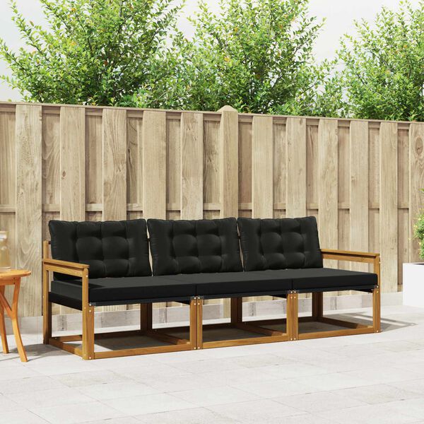 vidaXL Комплект дивани за открито 3 pcs Естествено и черно
