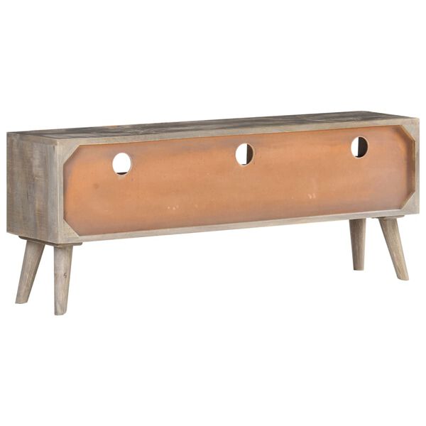 vidaXL ТВ шкаф, сив, 130x35x51 см, грубо мангово дърво