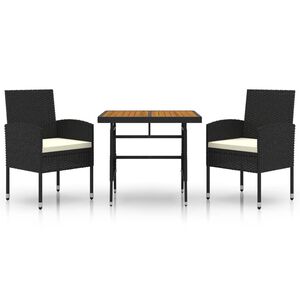 vidaXL Градински трапезен комплект, 3 части, полиратан, черен