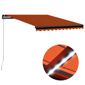 vidaXL Ръчно прибираща се тента с LED, 350x250 см, оранжево и кафяво