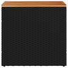 vidaXL Градинска странична маса с дървен плот, черна, 58x27,5x55 см, полиратан