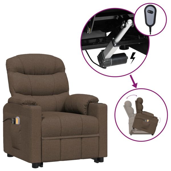 vidaXL Изправящ масажен стол, кафяв, текстил