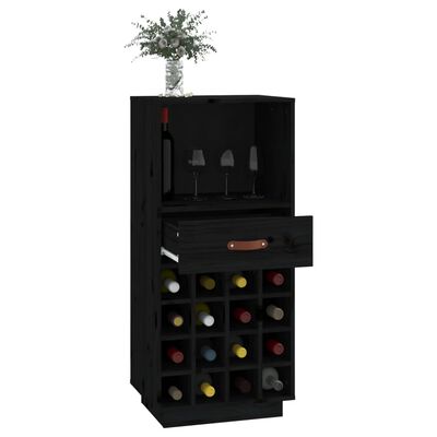 vidaXL Шкаф за вино, черен, 45x34x100 см, борово дърво масив