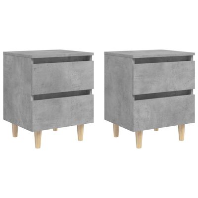 vidaXL Нощни шкафчета крака от бор масив 2 бр бетонно сиви 40x35x50 см