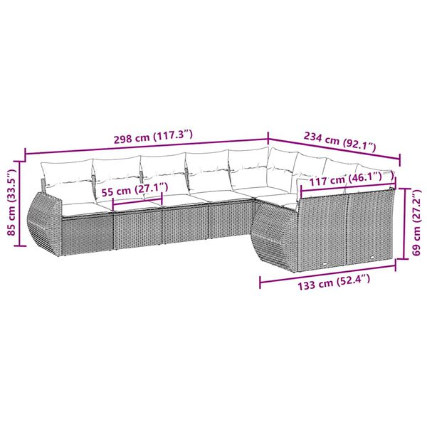 vidaXL Градински комплект диван с възглавници 9 части черен полиратан